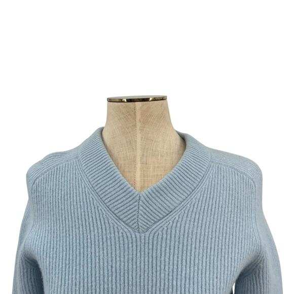 Helmut Lang‎ Sweater Wool Cashmere V-Neck Ribbed Baby Blue Size Medium - Picture 2 of 11